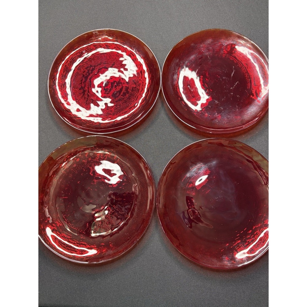 Vintage Ruby Red Glass 8" Sandwich Dessert Side Plate Set Of‎ 4